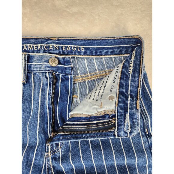 American Eagle Mom Jeans Womens 00 Blue White STRIPED Denim HIGH RISE 24 X 27 - Picture 5 of 16